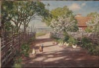 Courtyard with rooster and hens