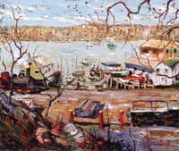 River Scene - Boats and Houses
