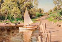 Landscape with boys in sailboat