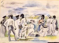 Group of Figures with Boy Holding Flowers