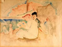 Two Women and Three Children on the Beach