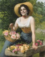 A Beauty Holding a Basket of Roses