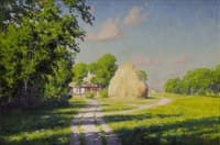 Farm with haystack