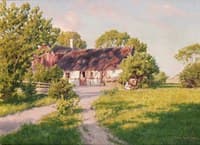 Old Farm with Woman Milking a Cow