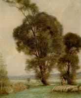 A Sheperdess and Her Sheep in a Misty Landscape