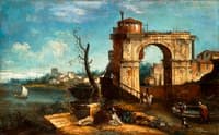 Capriccio View with triumphal Arch and Fountain