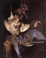 Still life with hunting equipment and dead birds