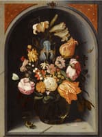A Still Life of Tulips, Lillies, Moss Roses, an Iris and Other Flowers
