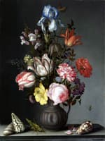 Flowers in a Vase with Shells and Insects