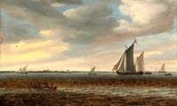 Sailboats and a Rowboat in Coastal Waters