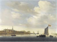 A river view with the town of Weesp