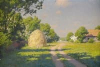 Summer landscape with haystack