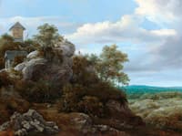 Landscape with Houses on a Rocky Hill with a View of a Plain Beyond