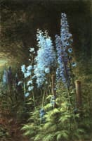 Delphiniums in a Wooded Landscape