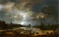 A River near a Town, by Moonlight