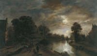 Moonlit Landscape with a Road beside a Canal