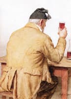 Old Man Sitting at Table, Shown from Behind
