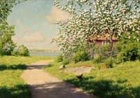 Hens in summer landscape
