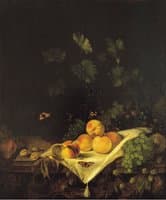 Still life with peaches and grapes