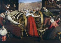 Workers spinning and weaving wool