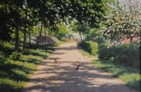 Summer Road with Chickens