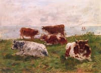 Cows in a Meadow by the Sea
