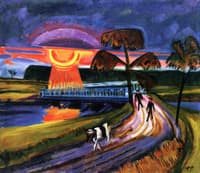 Sunset over Blue Bridge in Leba