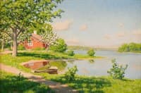 Summer Idyll with Blooming Apple Tree