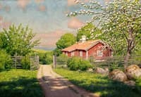 Summer Idyll with Blooming Fruit Tree