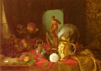 A Still Life with Fruit, Objets d'Art and a White Rose on a Table