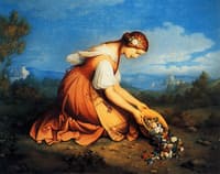 Girl on here knees discharges a flower basket