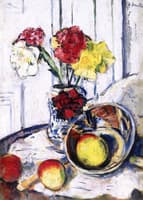 Still Life of Apples and Flowers in a Blue Vase