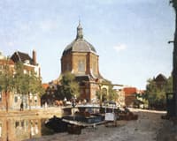 A View of the Oude Singel with the Marekerk beyond, Leiden