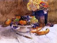 Still life with grapes and knife