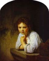 A Young Girl Leaning On A Window Sill