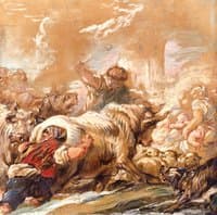 Herdsmen Driving Cattle across a Stream