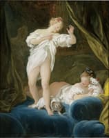 Two Girls on a Bed Playing with their Dogs