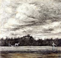 Field of Stubble with a Thunderstorm Overhead