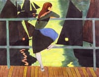 Girl Leaning on a Railing, Facing the Port