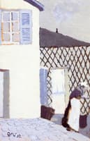 Woman in a White Apron in the Yard