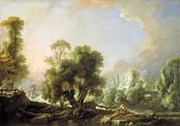 Idyllic Lanscape with Woman Fishing
