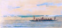 Canoe going from up the coast to Apia to a big Talolo, or official presentation of food, Jan. 1891