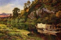 A River Landscape with a Fisherman Making Eel Traps