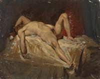 Male Nude Lying Down, Raised Left Knee