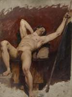 Reclining Male Nude, Raised Right Knee