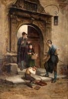 Boy In Shades Of Grey At School Entrance