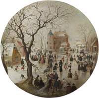 A Winter Scene with Skaters near a Castle
