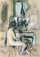 Nud Seated in front of the Fireplace