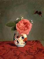 Garden Rose and Blue Forget-Me-Nots in a Vase