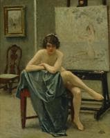 Seated model in the artist's studio
